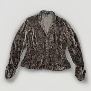 VTG Y2K Velvet Burnout Brown Top Button Silk Blend Nicole Benisti Blouse Size XL